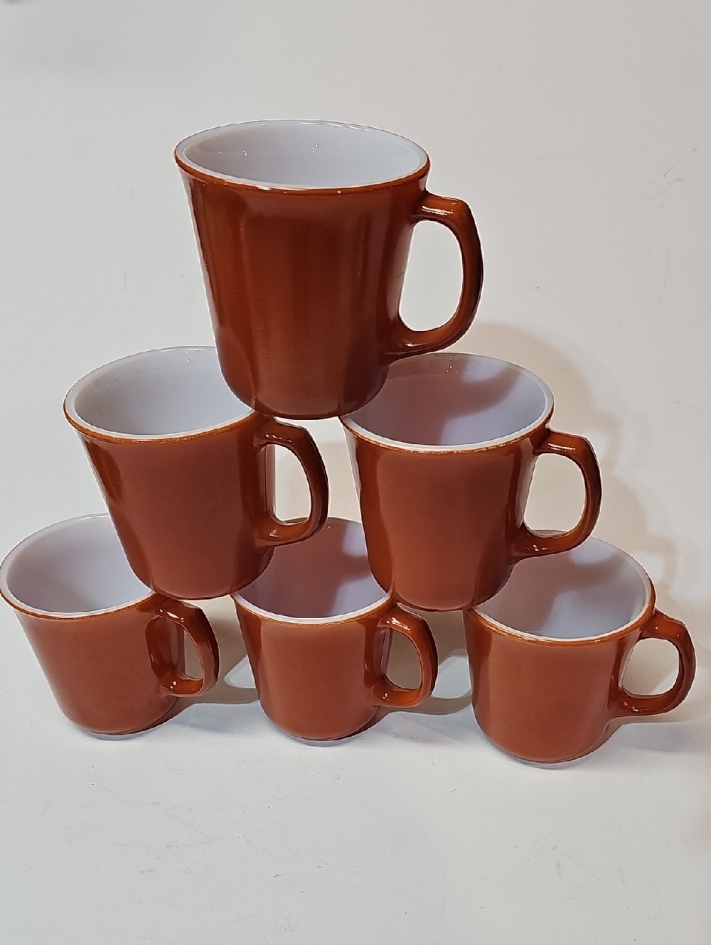 Vintage Corning Milk Glass Mugs - Burnt Orange - Set of 6, D Handles